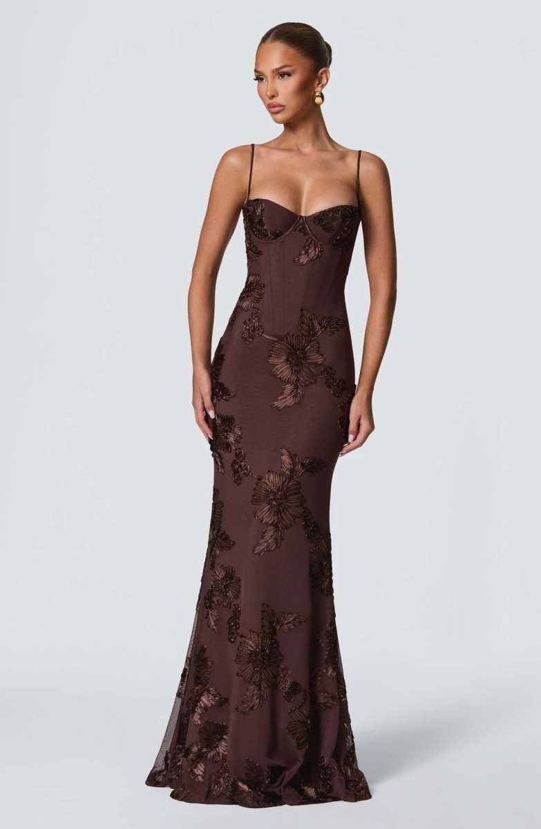 Sweetheart Neckline Floral Appliqué Maxi Dress for Women - View 5