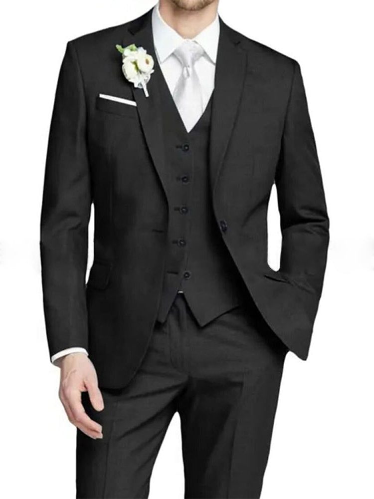 Tailored Fit Single Breasted Suit for Men - Black