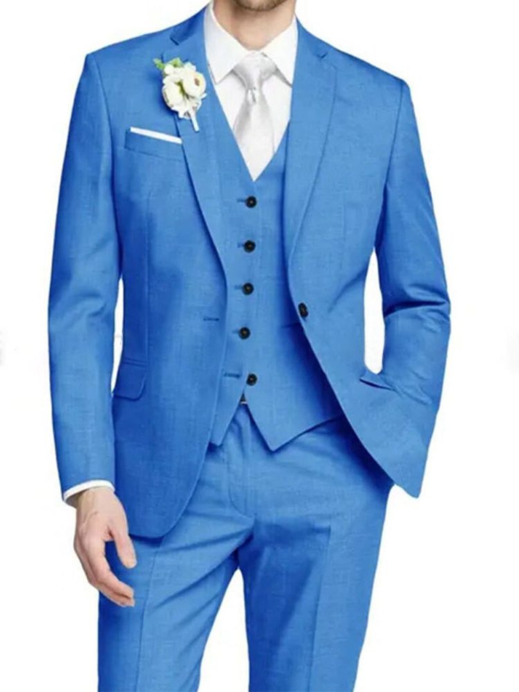Tailored Fit Single Breasted Suit for Men - Blue