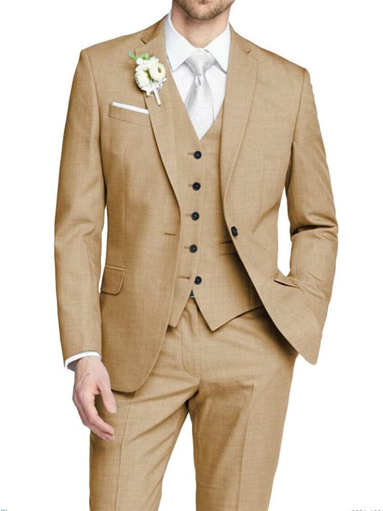 Tailored Fit Single Breasted Suit for Men - Brown