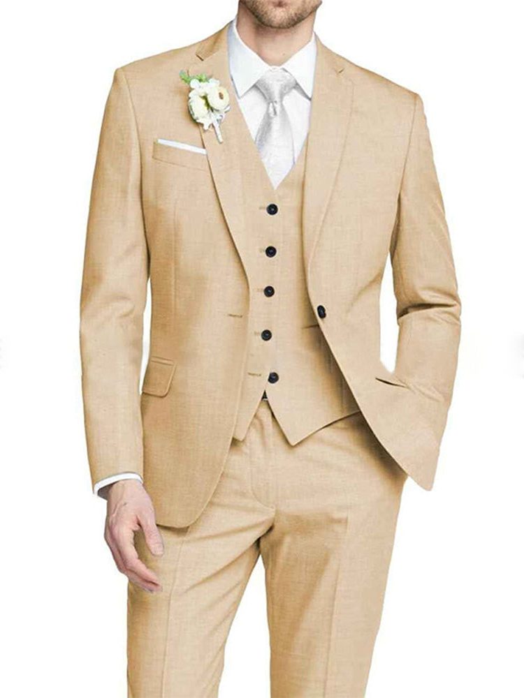Tailored Fit Single Breasted Suit for Men - Champagne