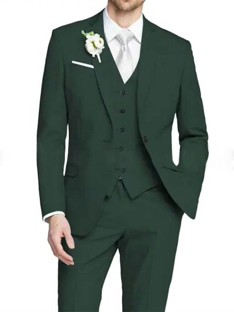 Tailored Fit Single Breasted Suit for Men - Dark Green