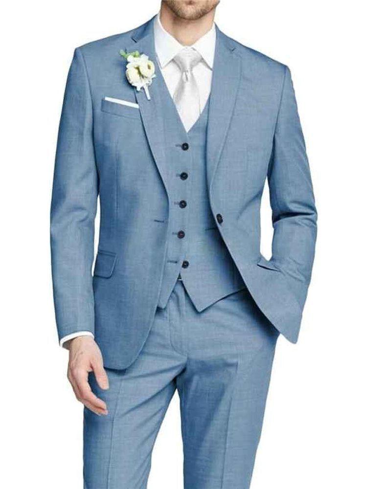 Tailored Fit Single Breasted Suit for Men - Dusty Blue