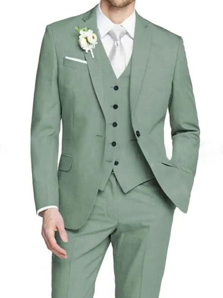 Tailored Fit Single Breasted Suit for Men - Dusty Sage
