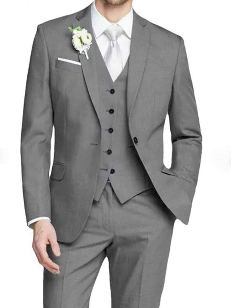 Tailored Fit Single Breasted Suit for Men - Grey