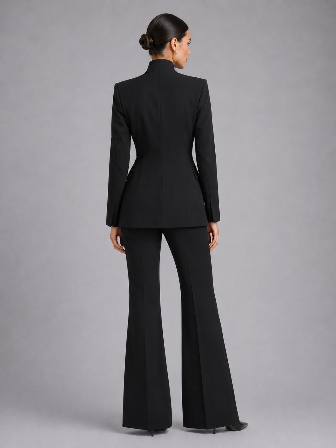 Tailored Single-Breasted Blazer & Flare Trousers Set for Women - View 2
