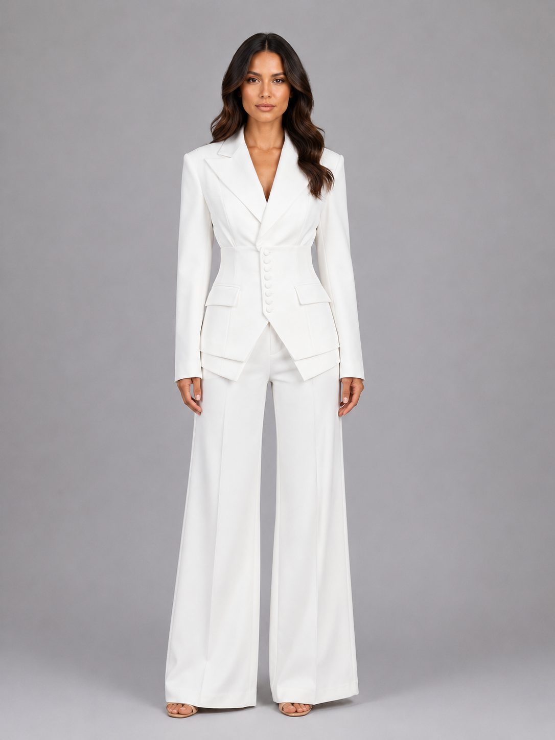 Tailored Wide-Leg Suit Set for Women - White