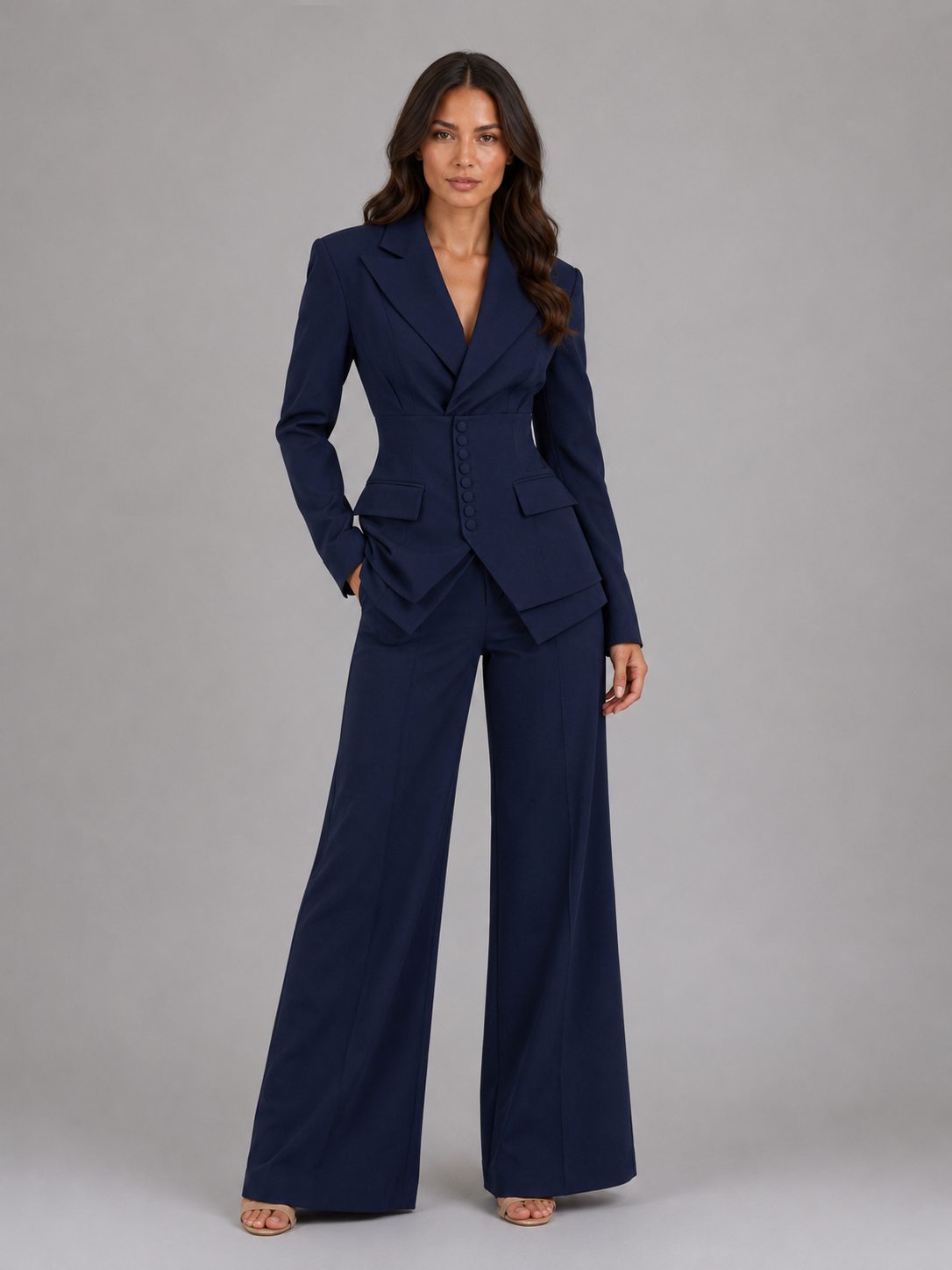 Tailored Wide-Leg Suit Set for Women - Navy