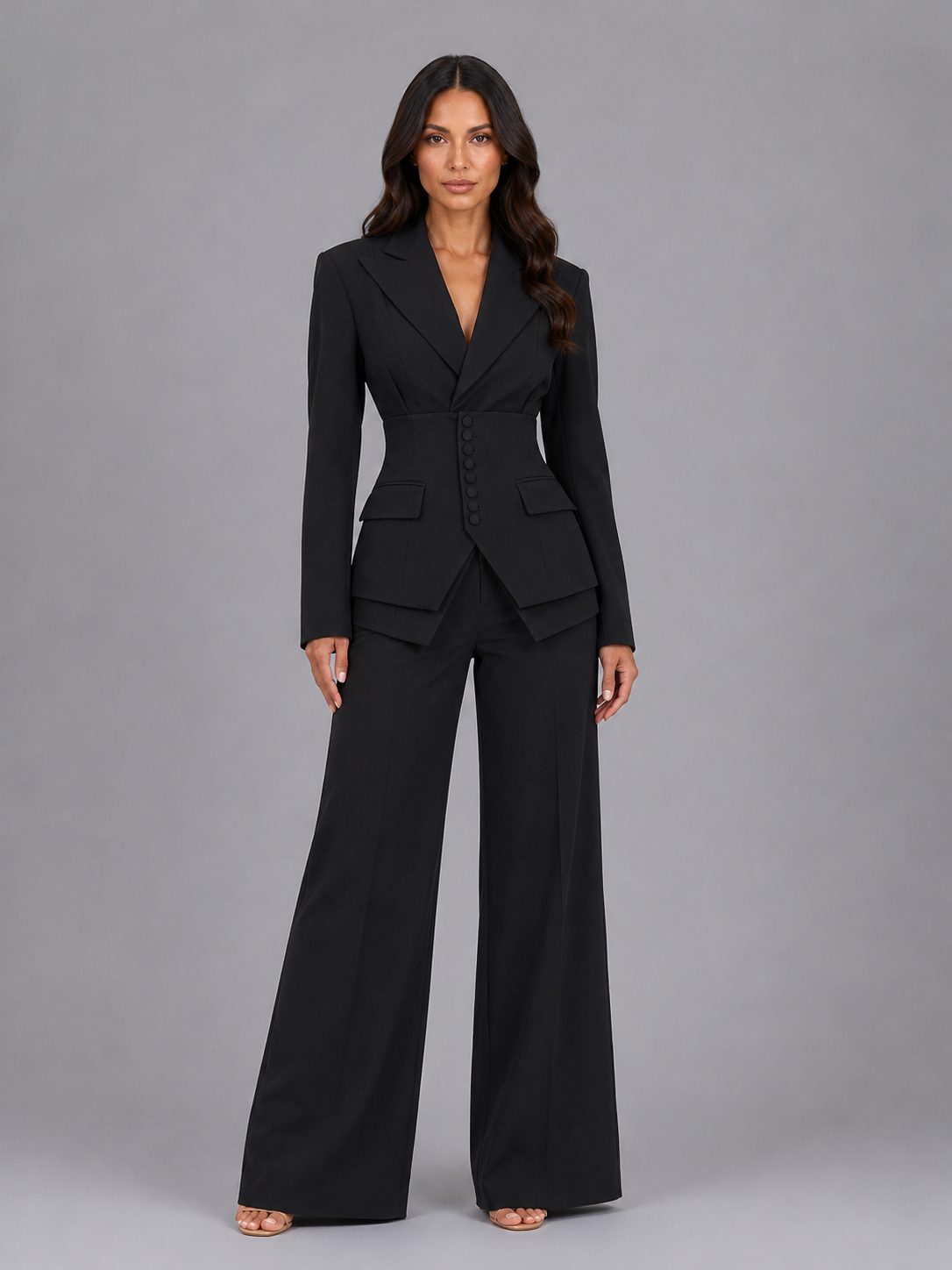 Tailored Wide-Leg Suit Set for Women - Black