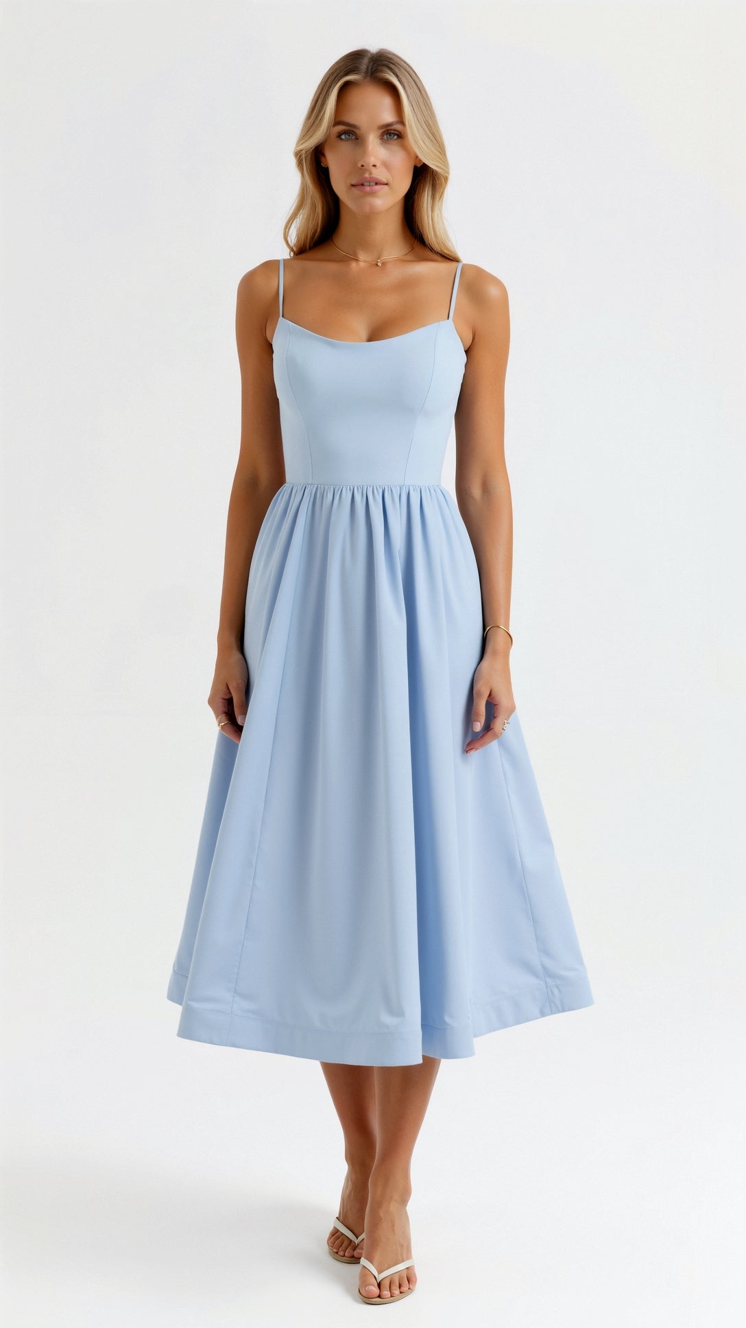 Sweetheart Neck Midi Dress with Thin Straps for Women