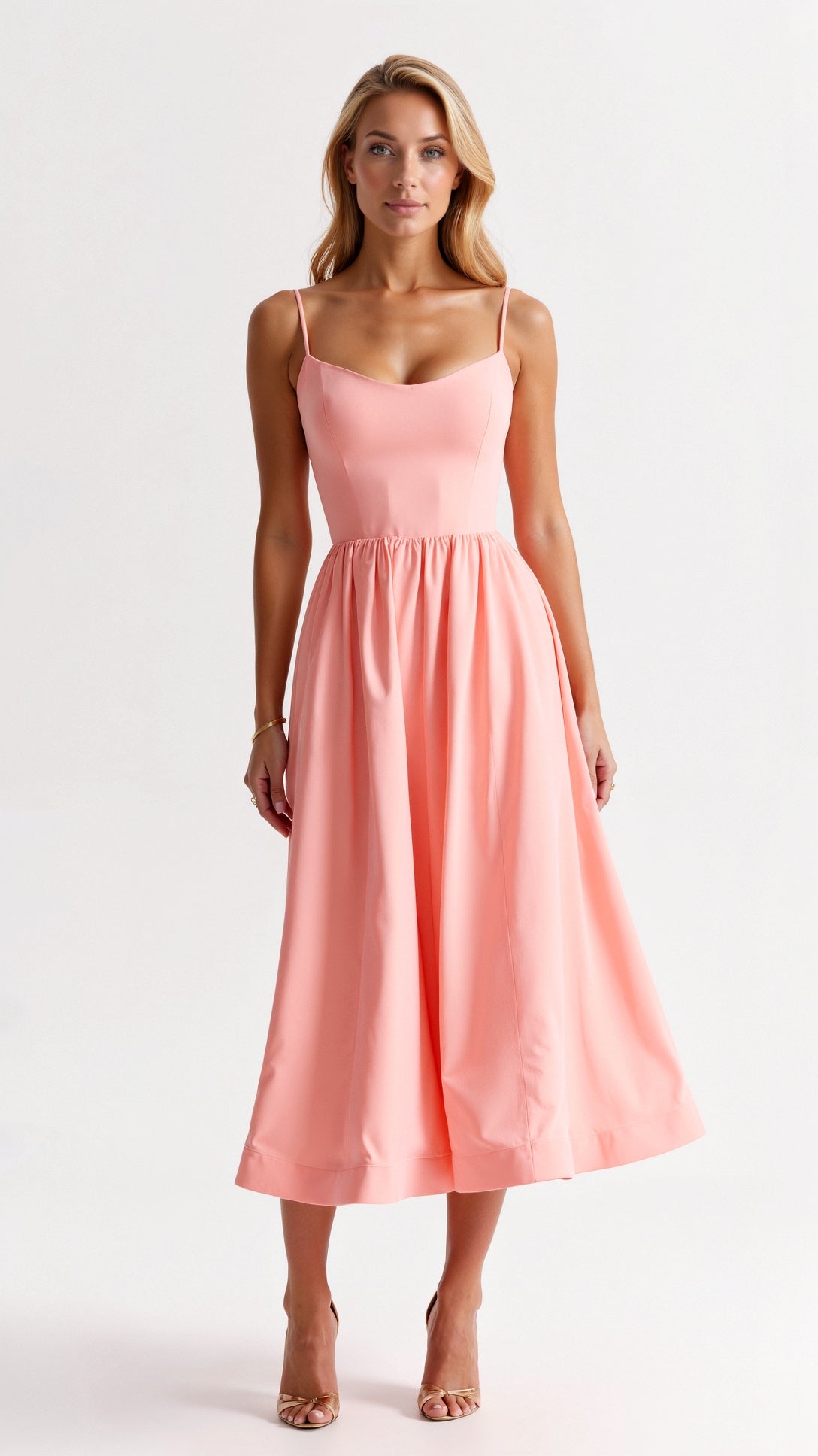 Sweetheart Neck Midi Dress with Thin Straps for Women