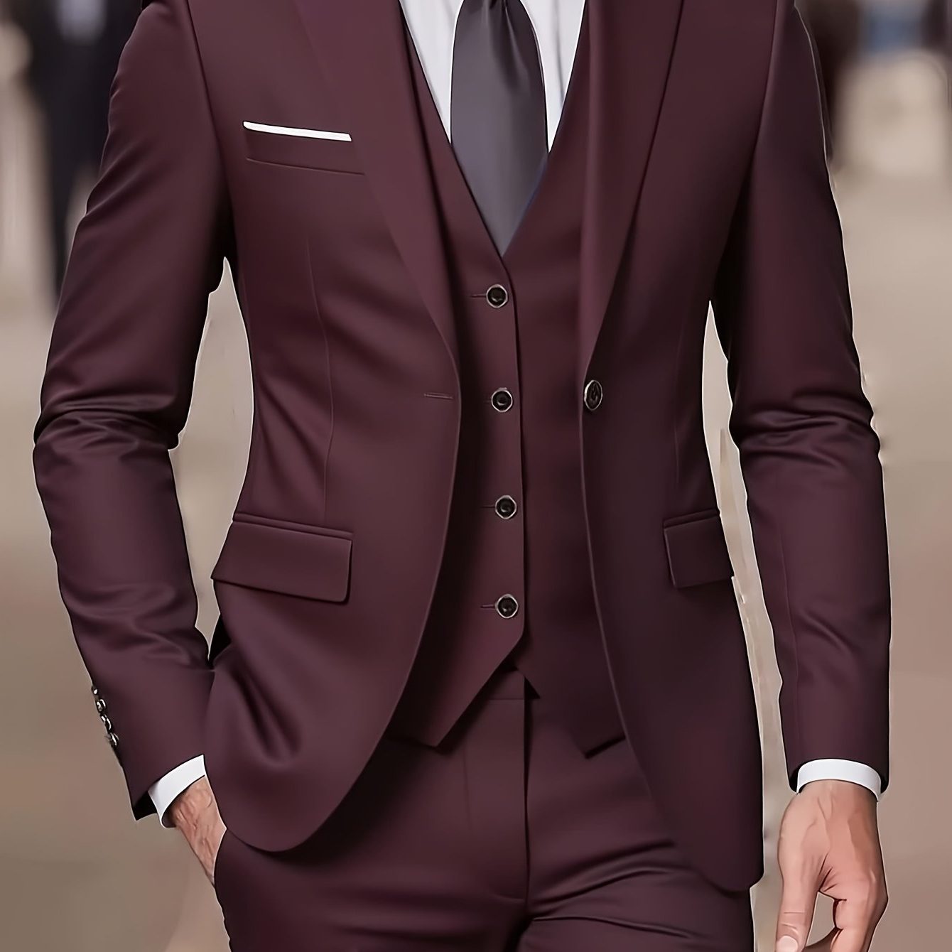 Three-Piece Double-Breasted Blazer Suit for Men - Red