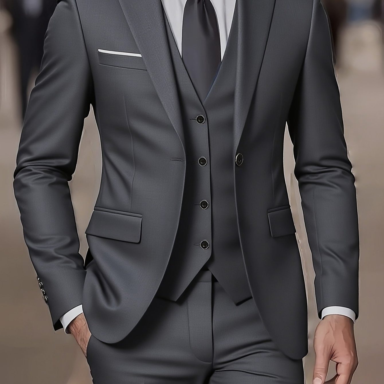 Three-Piece Double-Breasted Blazer Suit for Men - Dark Grey