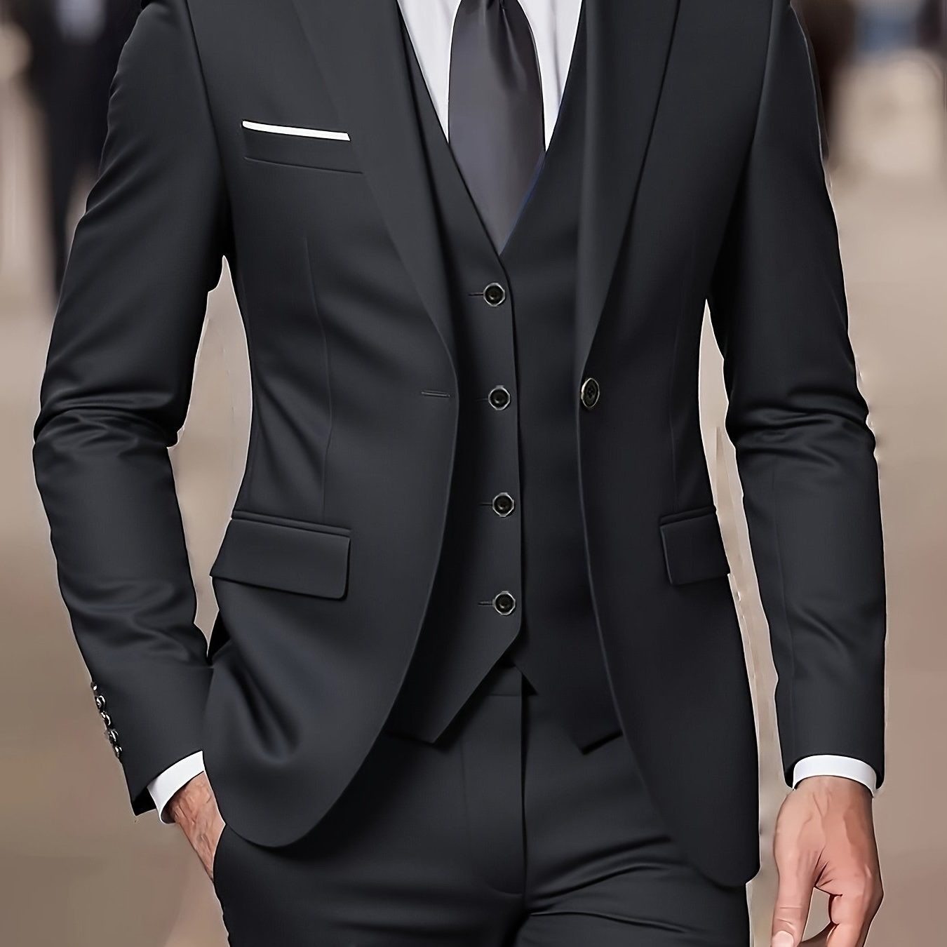 Three-Piece Double-Breasted Blazer Suit for Men - Black