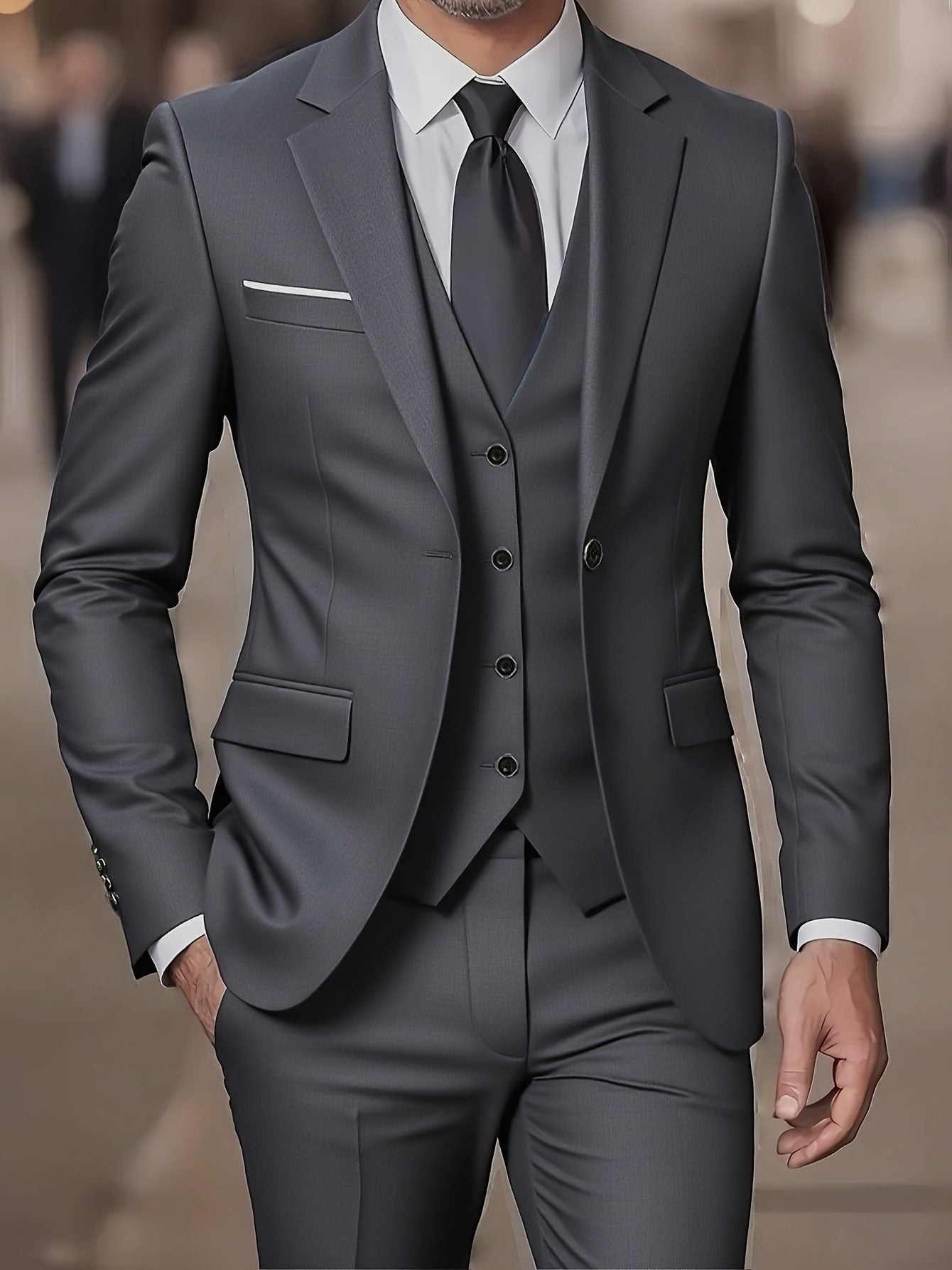 Three-Piece Double-Breasted Blazer Suit for Men - View 7