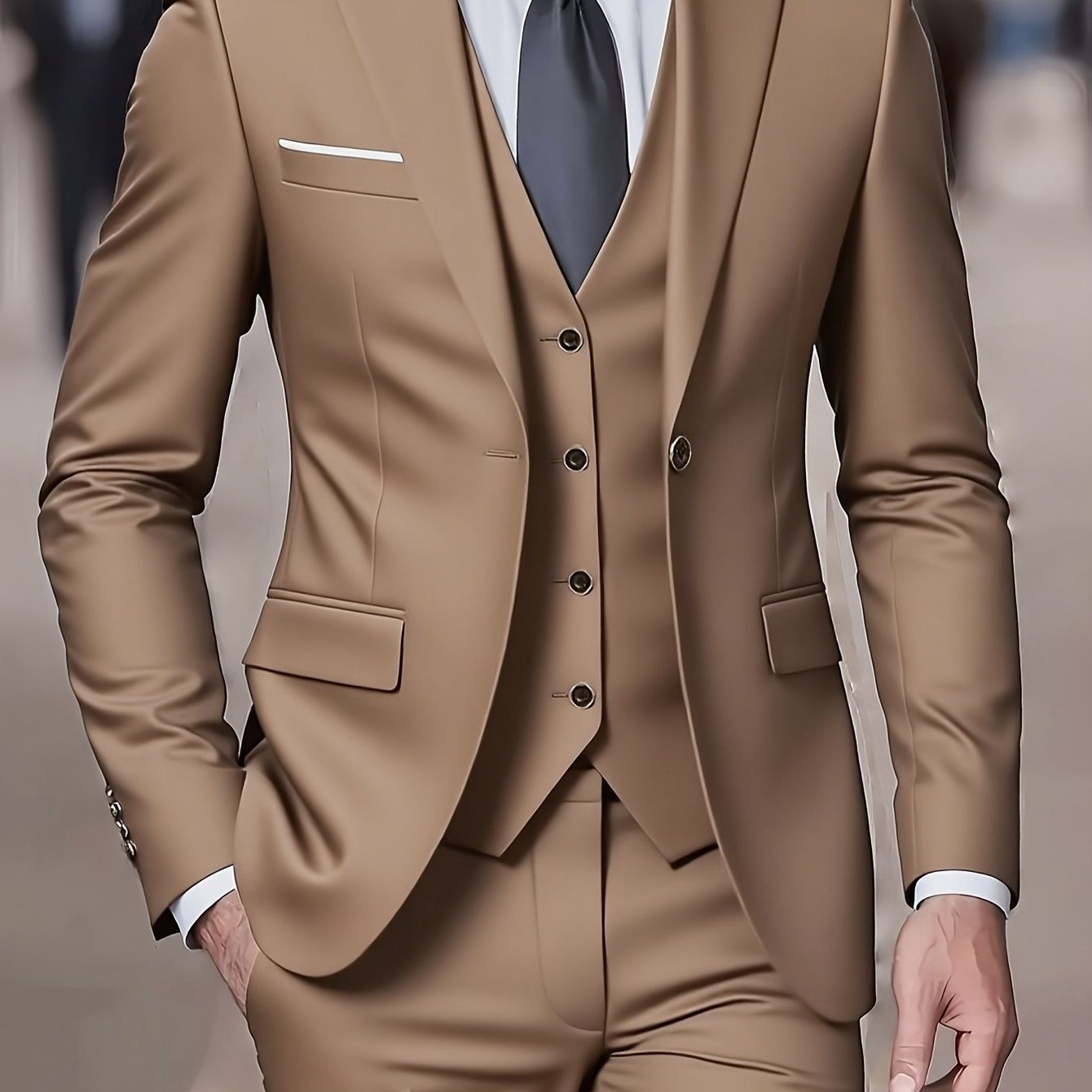 Three-Piece Double-Breasted Blazer Suit for Men - Khaki