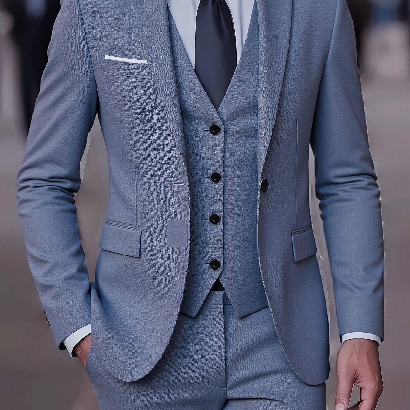 Three-Piece Double-Breasted Blazer Suit for Men - Grey