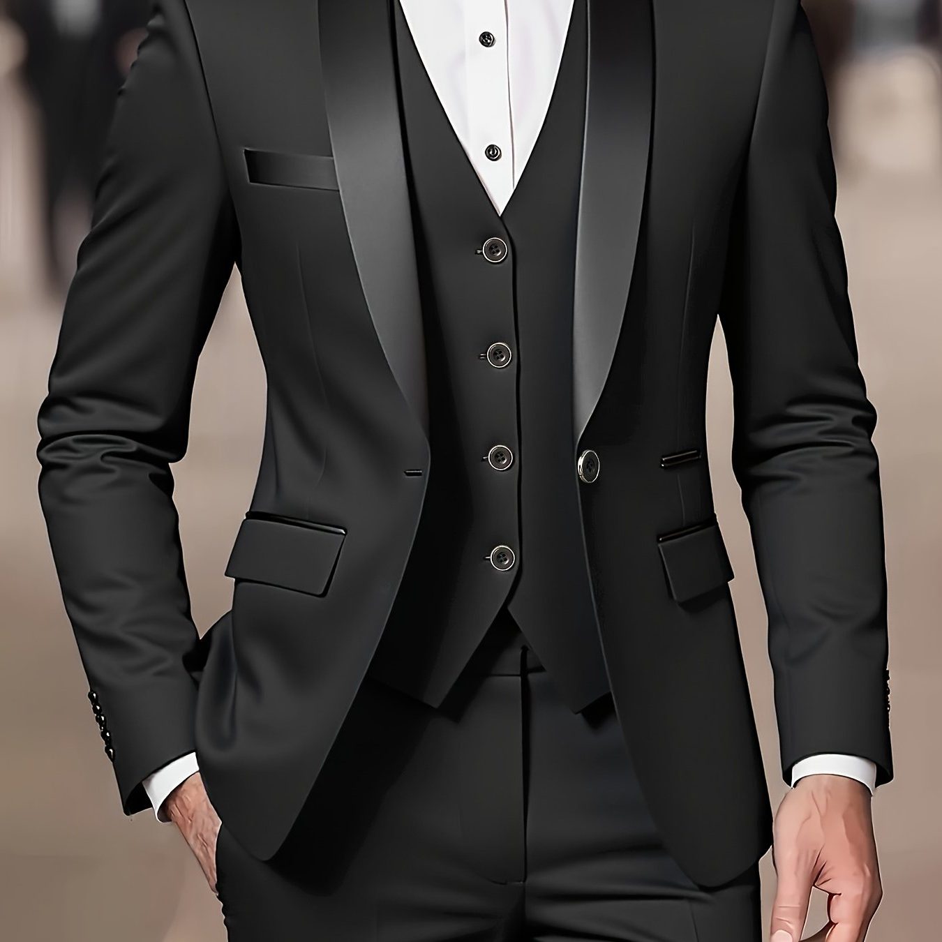 Three-Piece Double-Breasted Blazer Suit for Men - Black-1
