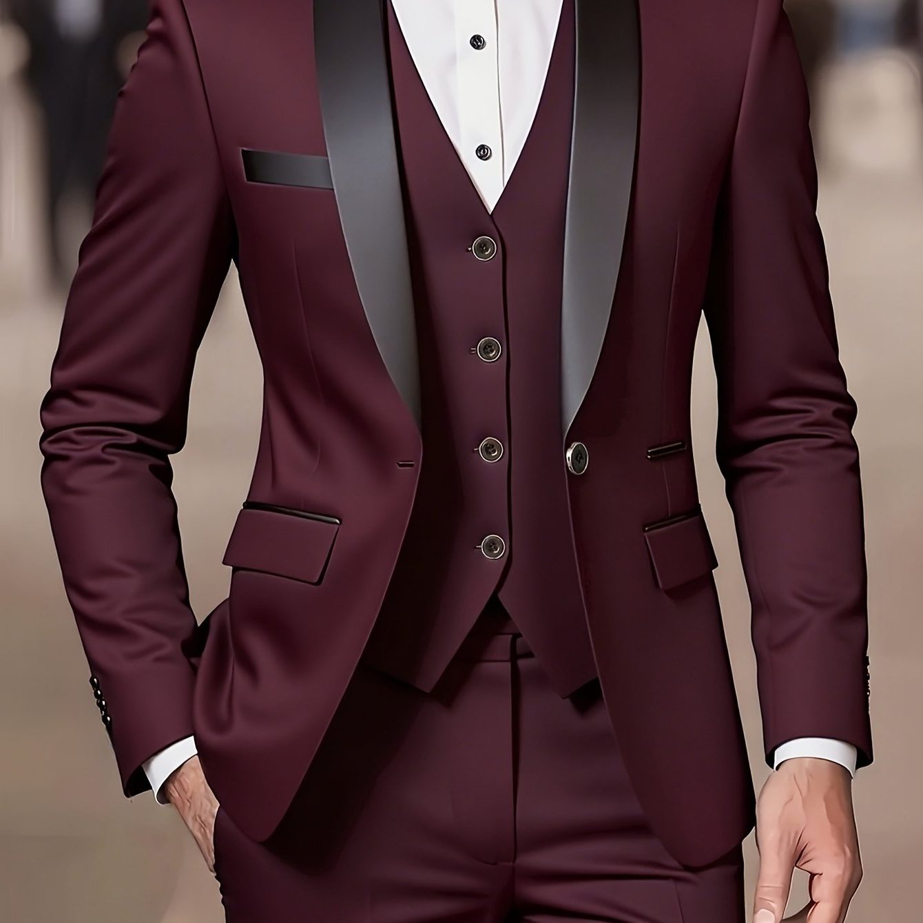 Three-Piece Double-Breasted Blazer Suit for Men - Red-1