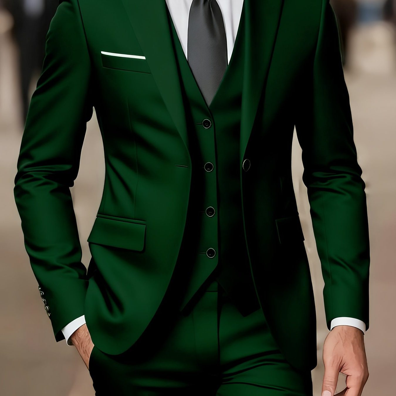 Three-Piece Double-Breasted Blazer Suit for Men - Dark Green