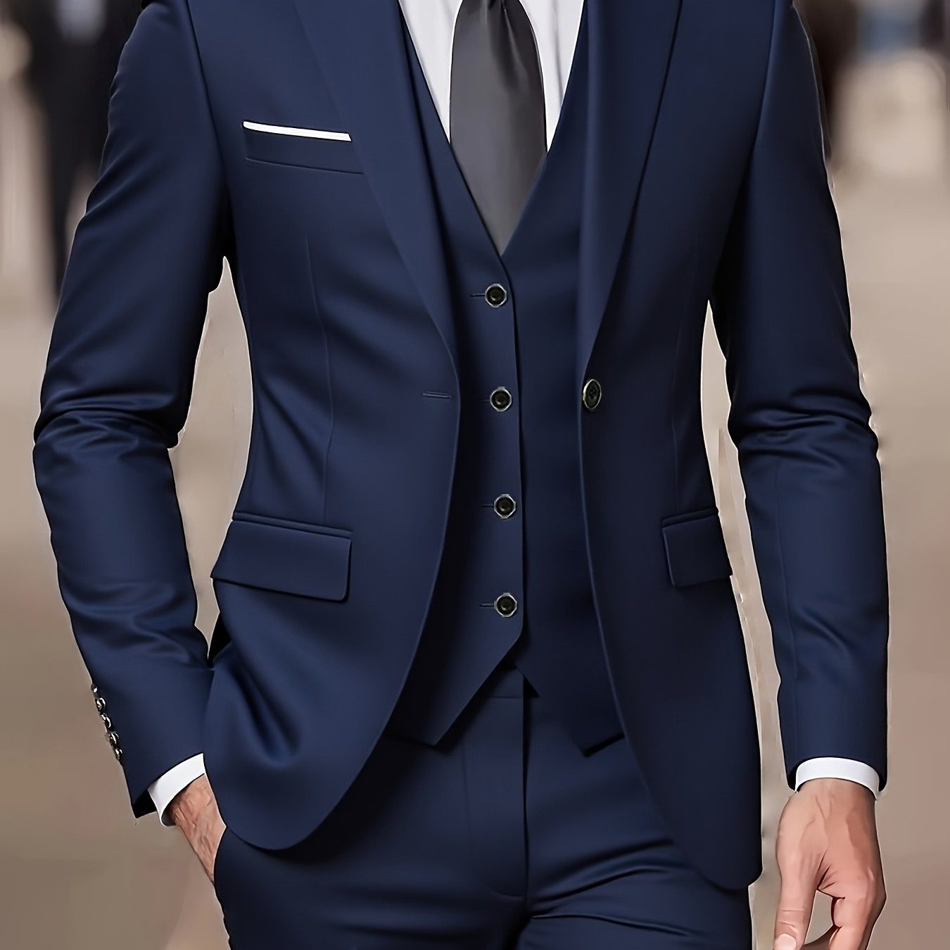 Three-Piece Double-Breasted Blazer Suit for Men - Navy Blue