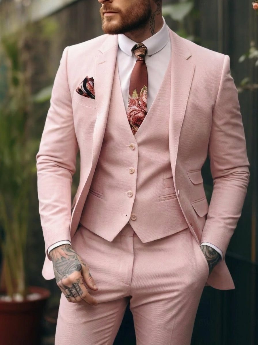 Three-Piece Single-Breasted Suit for Men - Pearl Pink