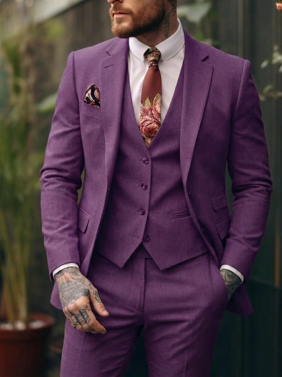 Three-Piece Single-Breasted Suit for Men - Grape