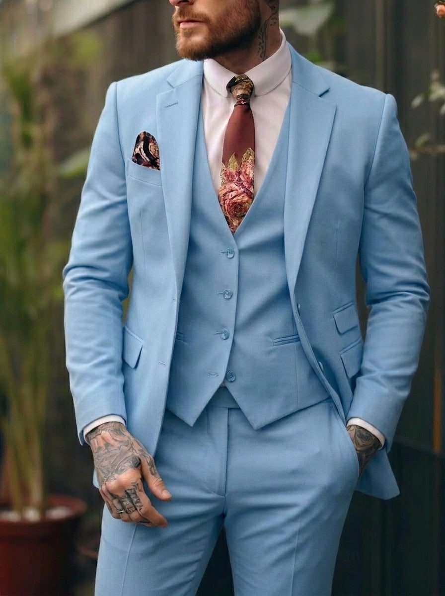 Three-Piece Single-Breasted Suit for Men - Sky Blue