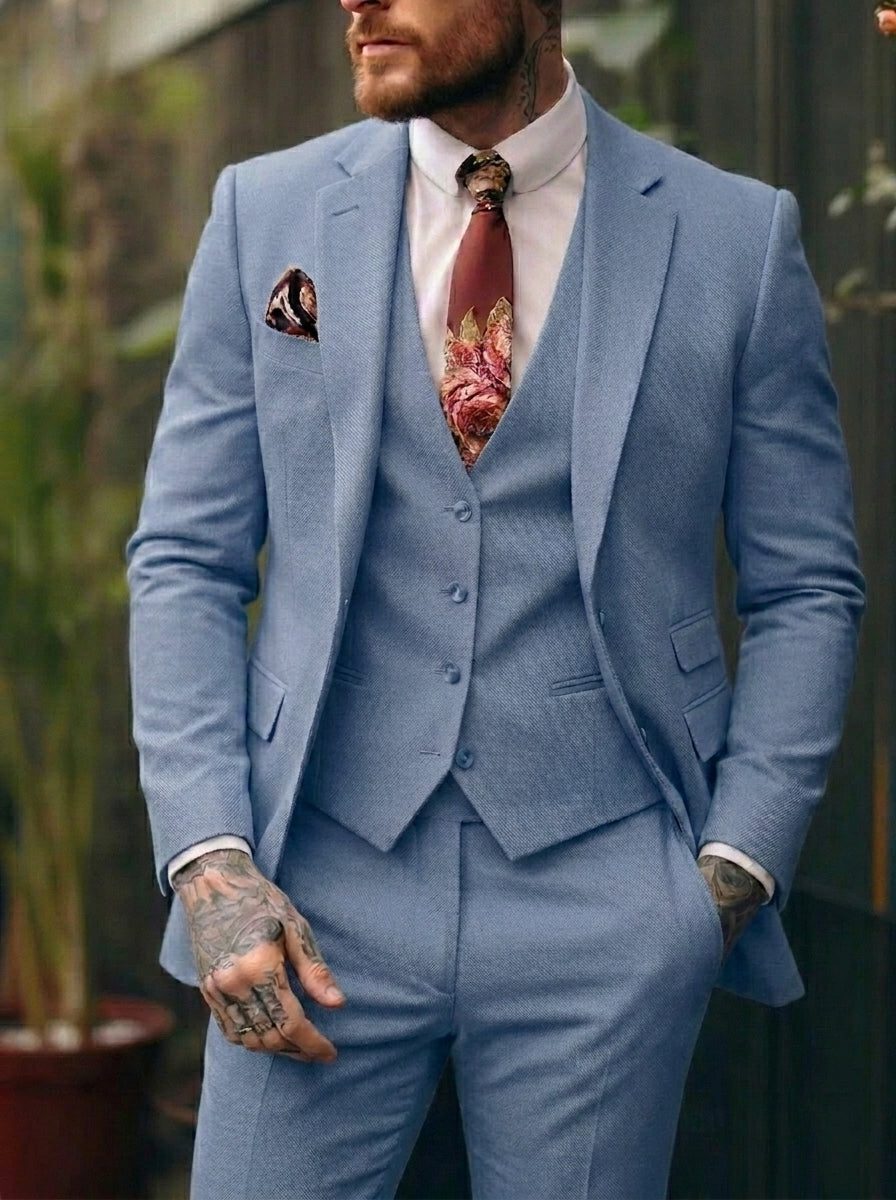 Three-Piece Single-Breasted Suit for Men - Dusty Blue