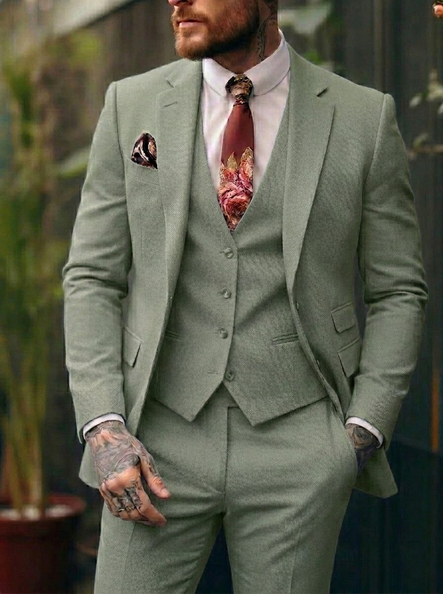 Three-Piece Single-Breasted Suit for Men - Sage
