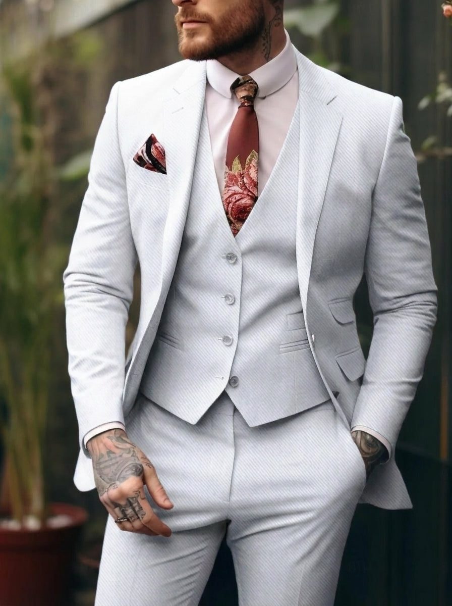 Three-Piece Single-Breasted Suit for Men - White