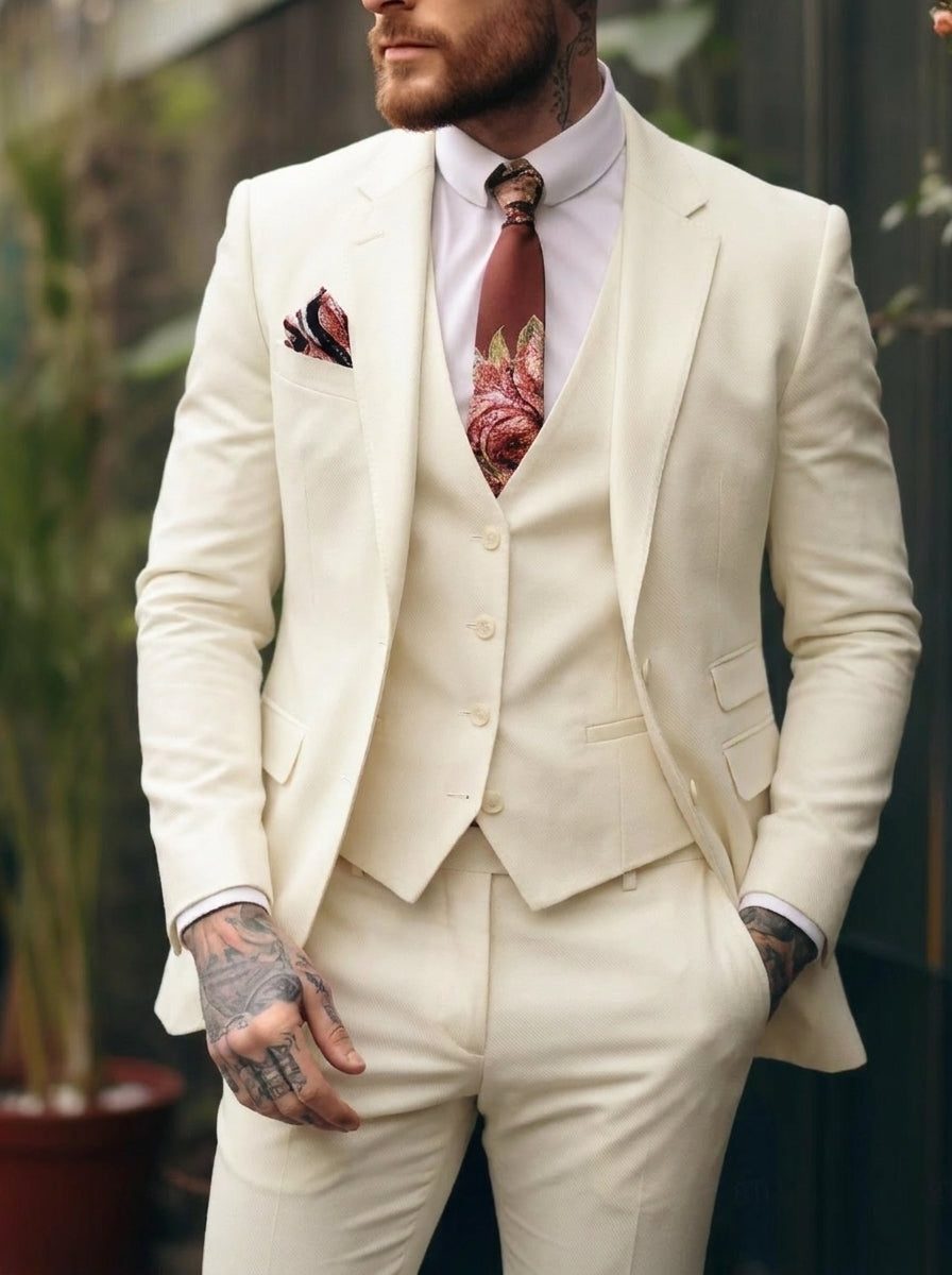 Three-Piece Single-Breasted Suit for Men - Ivory