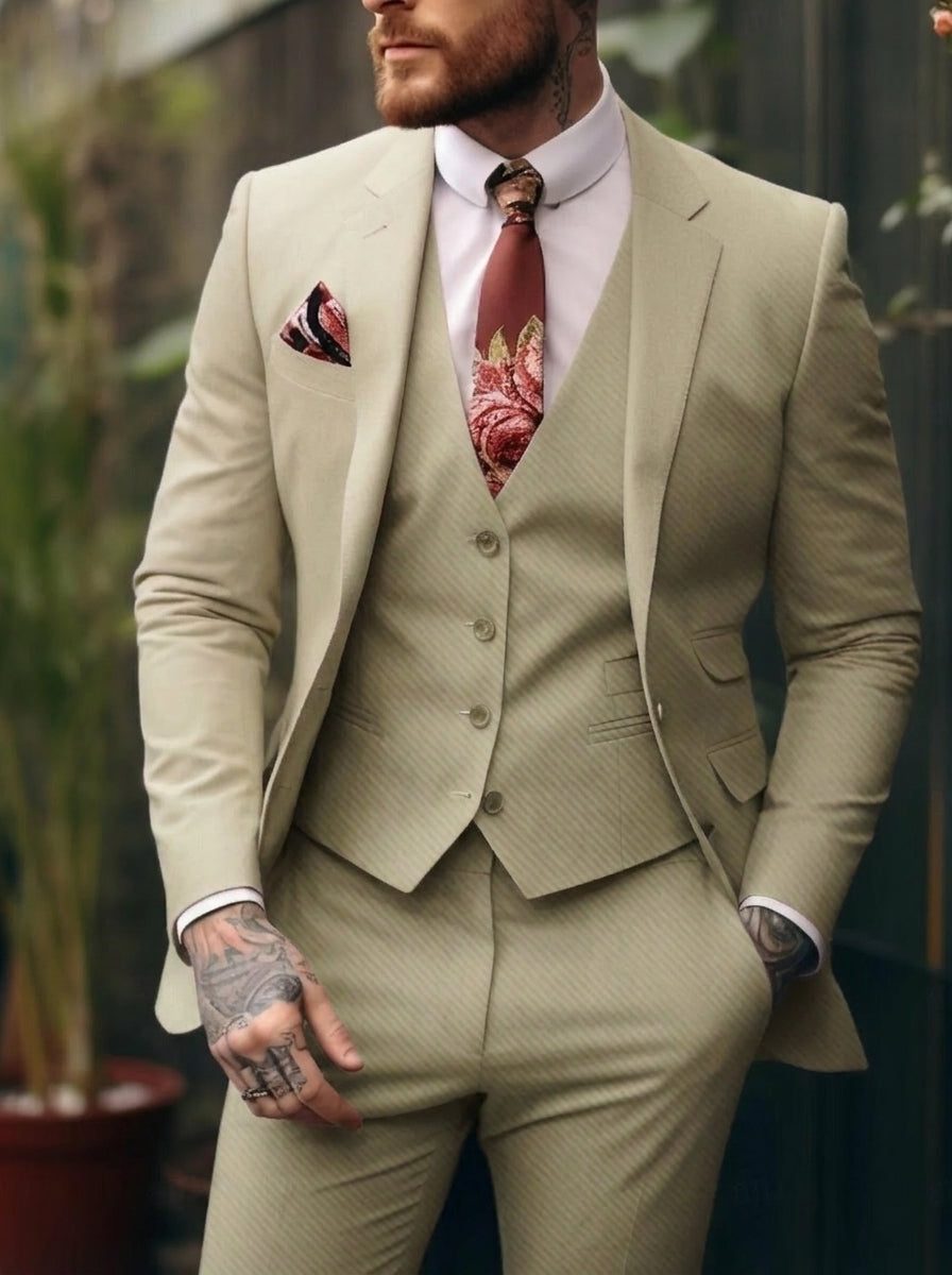 Three-Piece Single-Breasted Suit for Men - Champagne