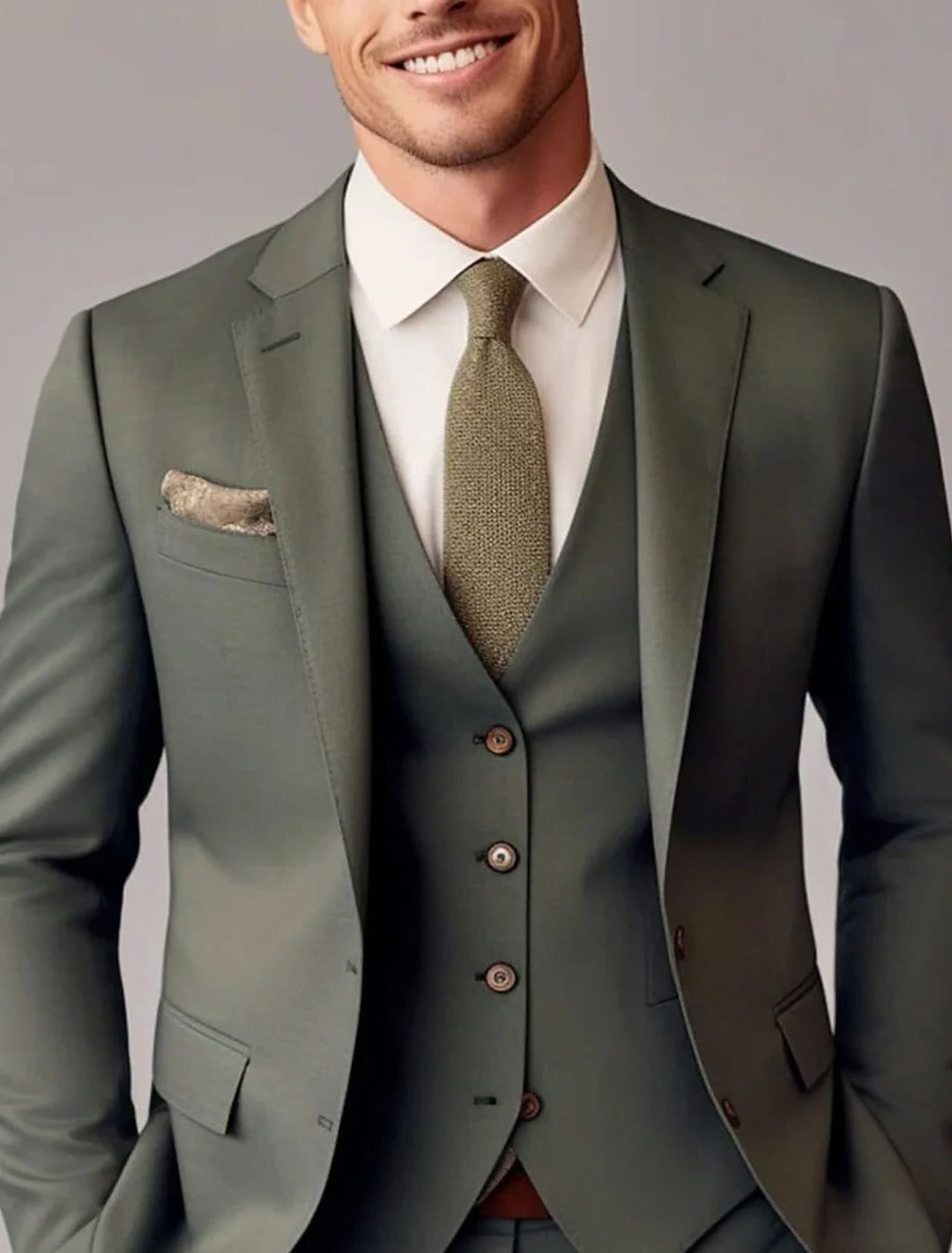 Three-Piece Tailored Suit for Men - Dark Green