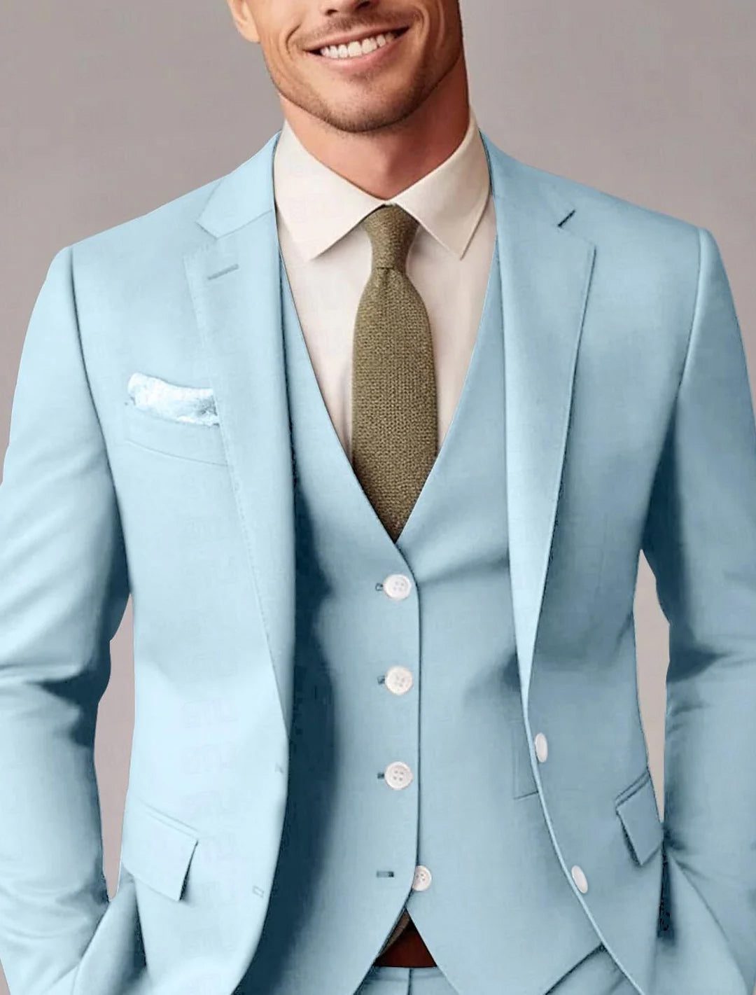 Three-Piece Tailored Suit for Men - Light Blue