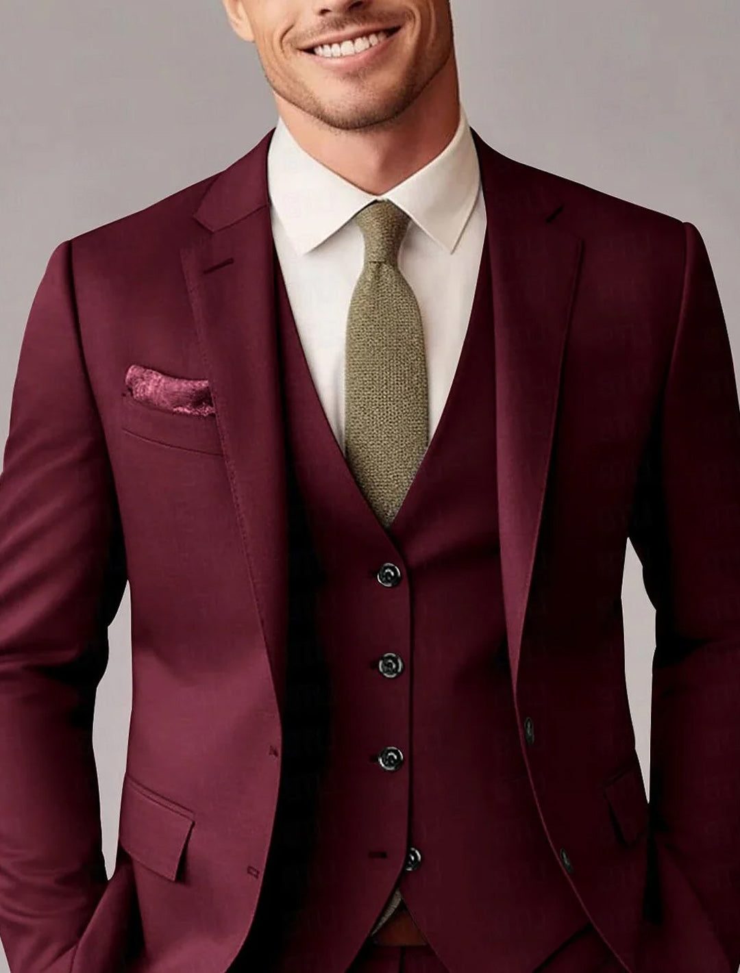 Three-Piece Tailored Suit for Men - Burgundy