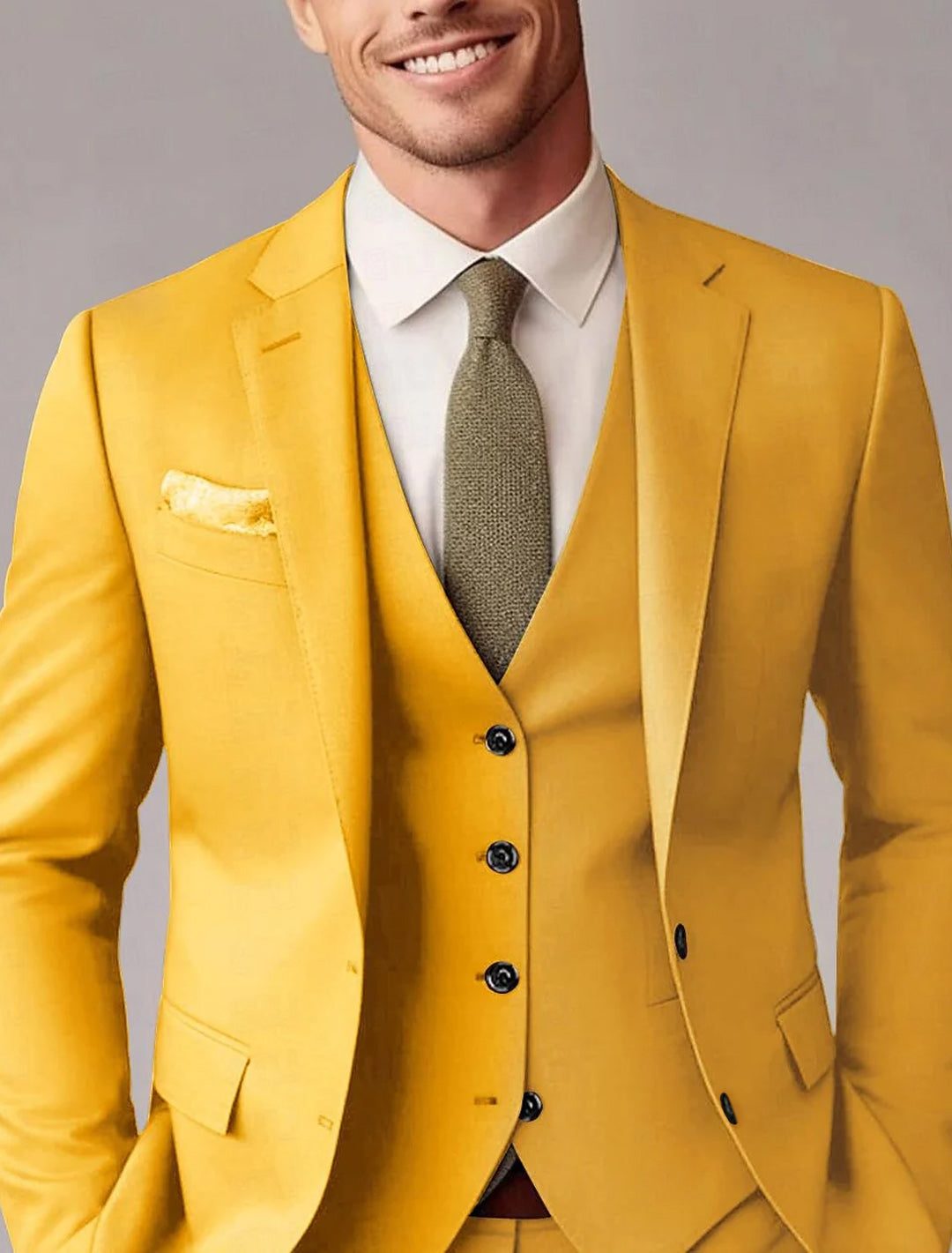 Three-Piece Tailored Suit for Men - Yellow