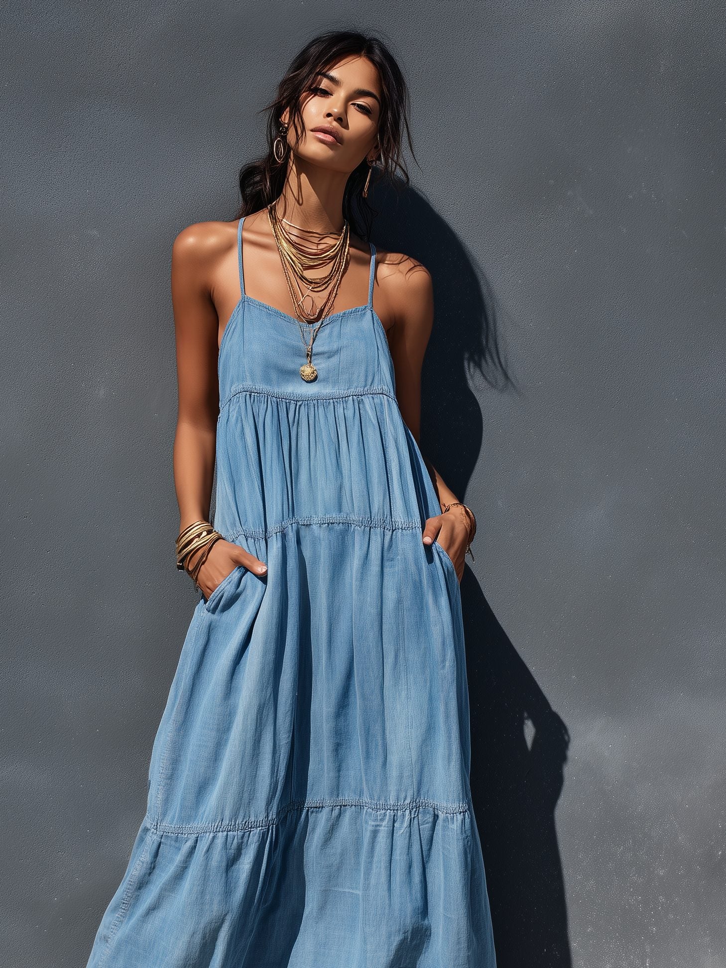 Tiered Maxi Camisole Dress for Women - View 2