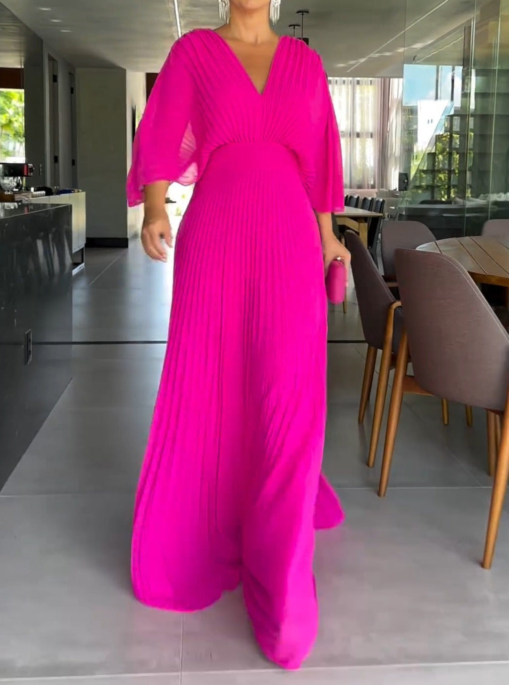 Pleated Maxi Dress Wedding Guest for Women