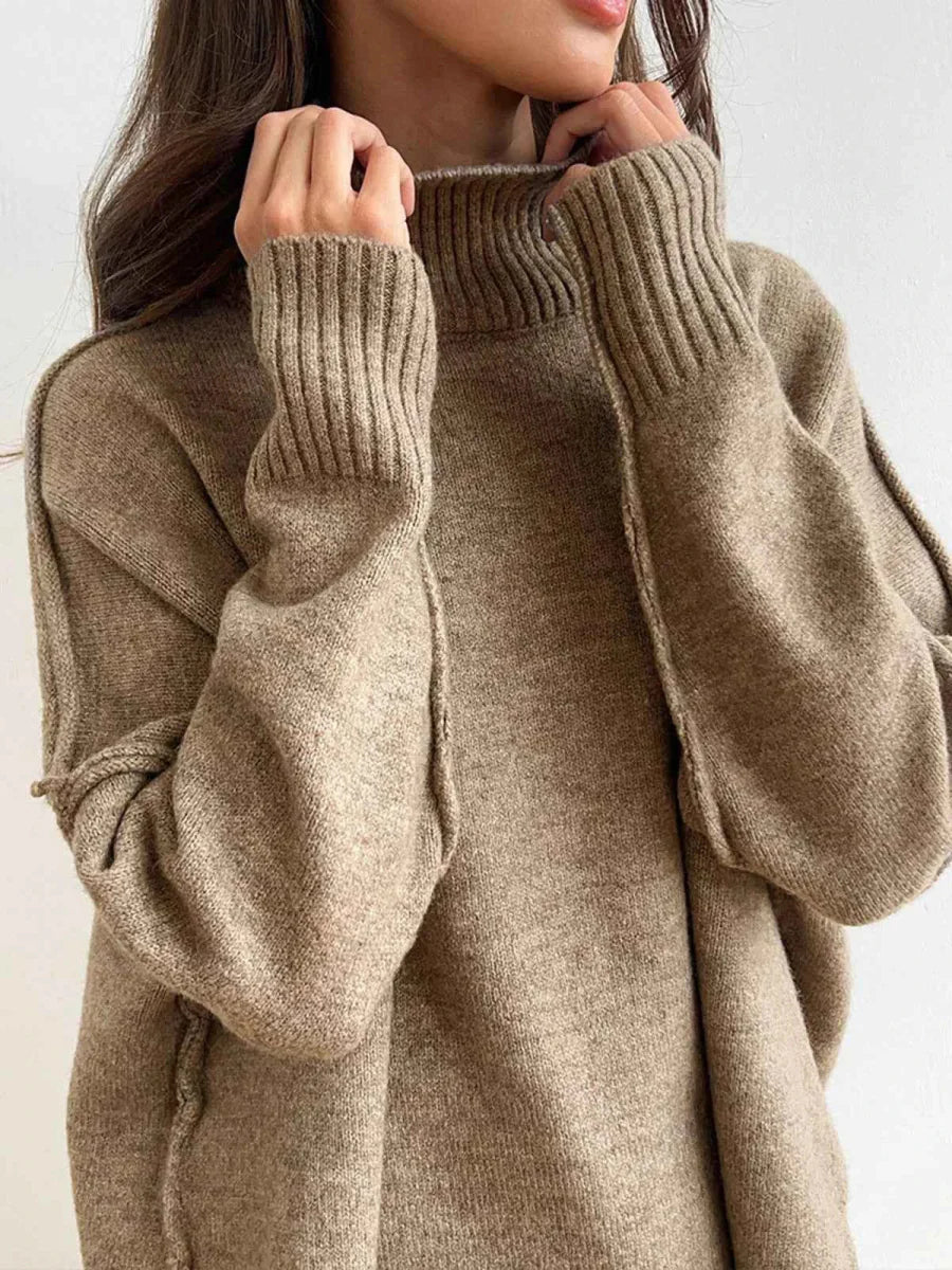 Oversized Roll Neck Knit Set for Women