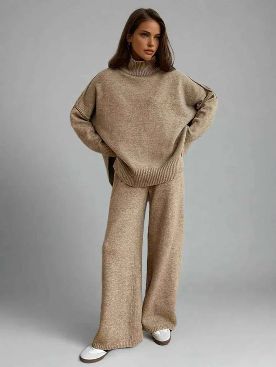 Oversized Roll Neck Knit Set for Women