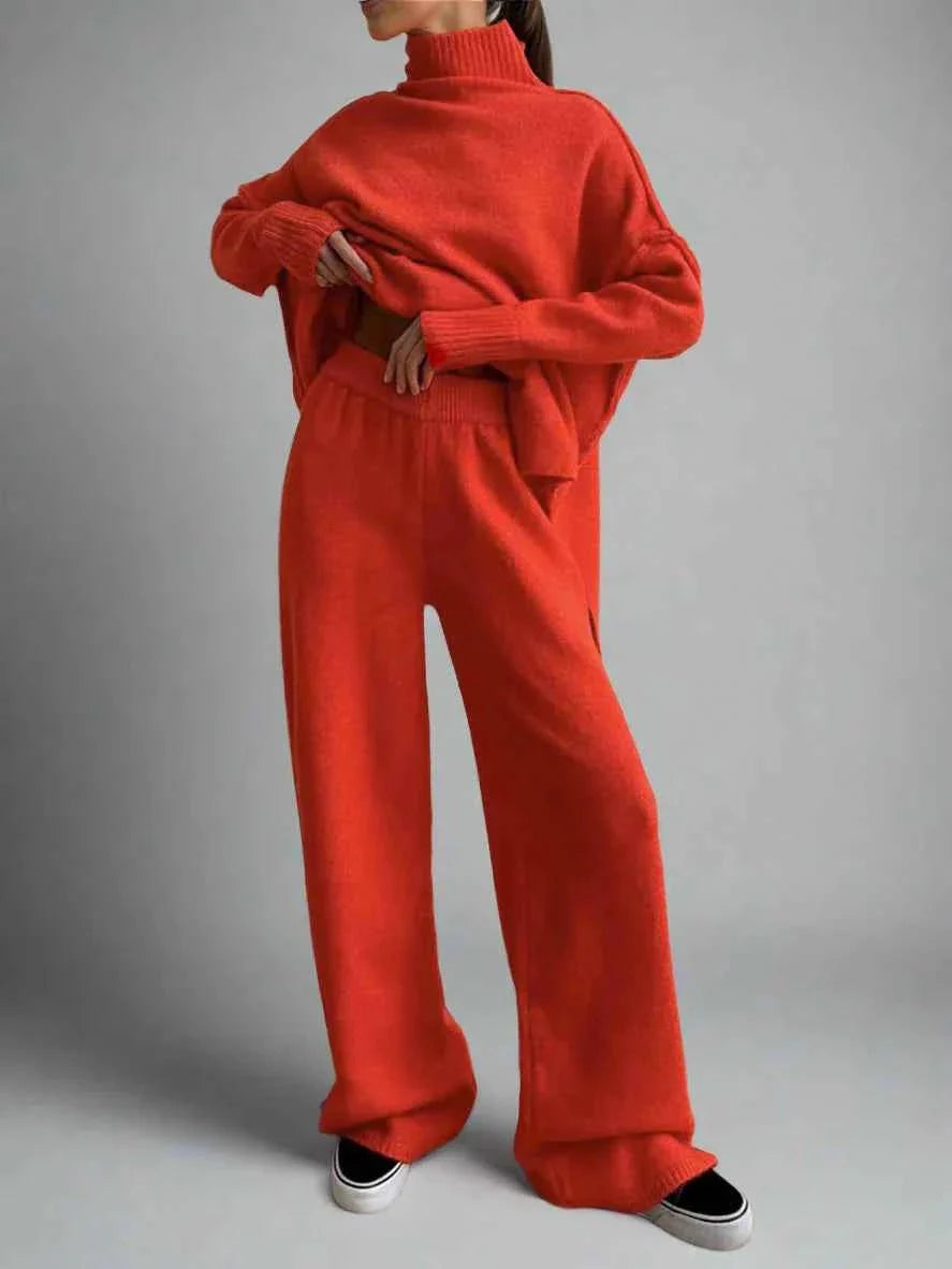 Oversized Roll Neck Knit Set for Women