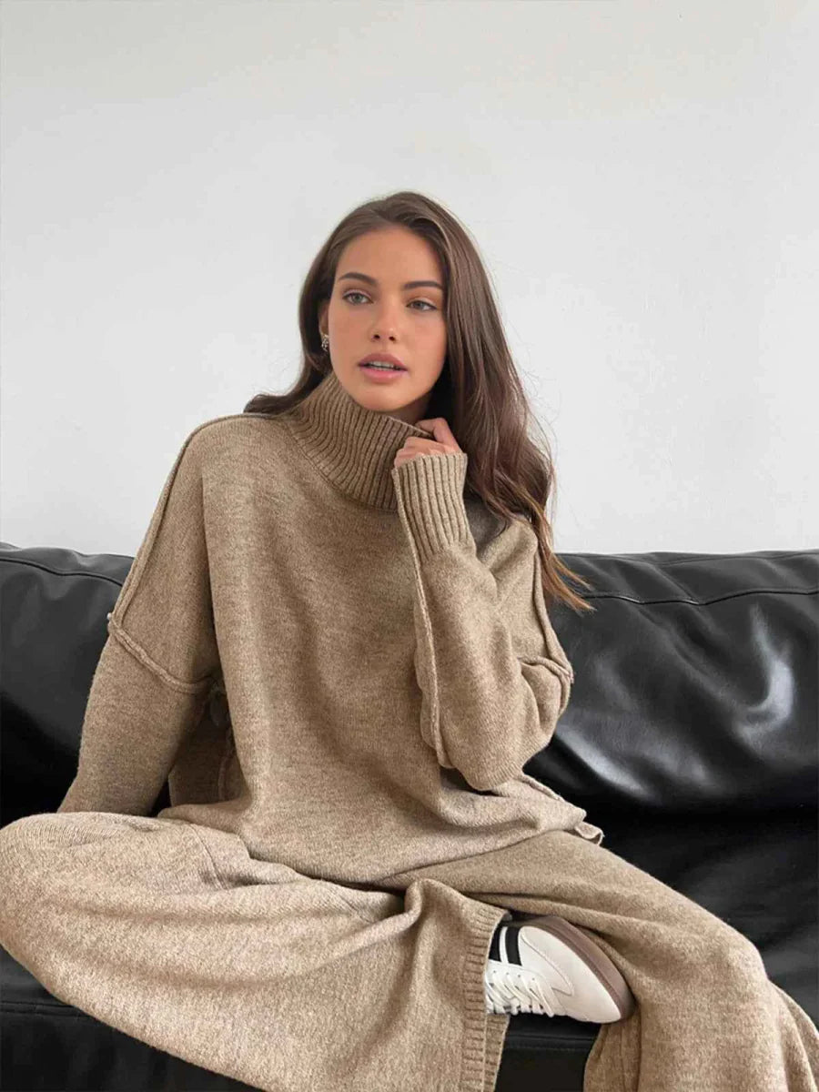 Oversized Roll Neck Knit Set for Women