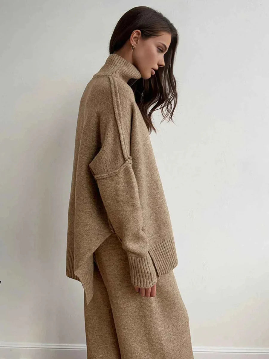 Oversized Roll Neck Knit Set for Women