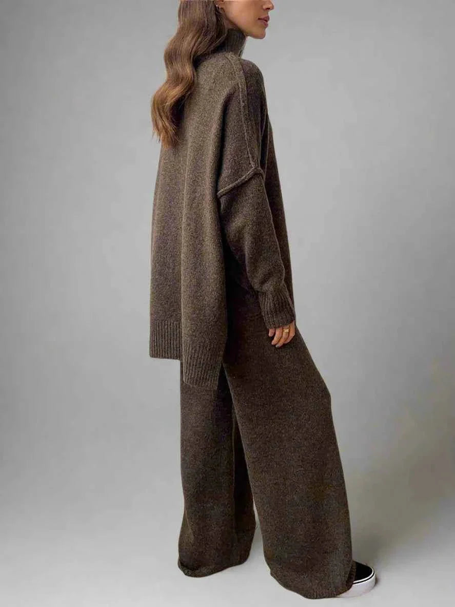 Oversized Roll Neck Knit Set for Women
