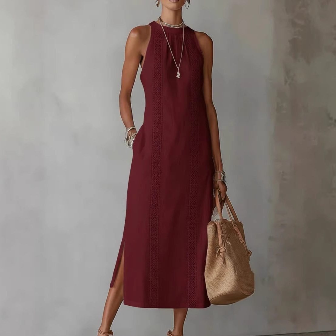 Lace Appliqué Wedding Guest Maxi Dress with Side Slit for Women - View 2