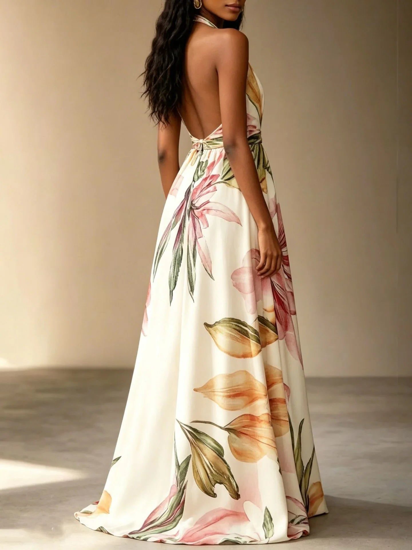 Halterneck Floral Wrap Maxi Dress for Women - View 4