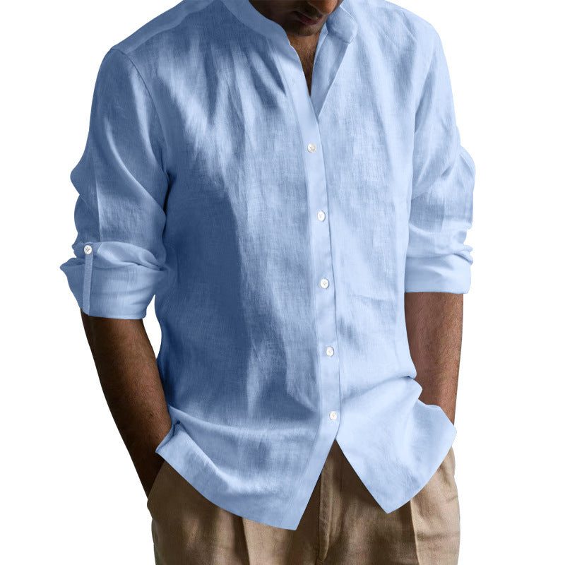 Linen V-Neck Button-Down Shirt for Men - View 5