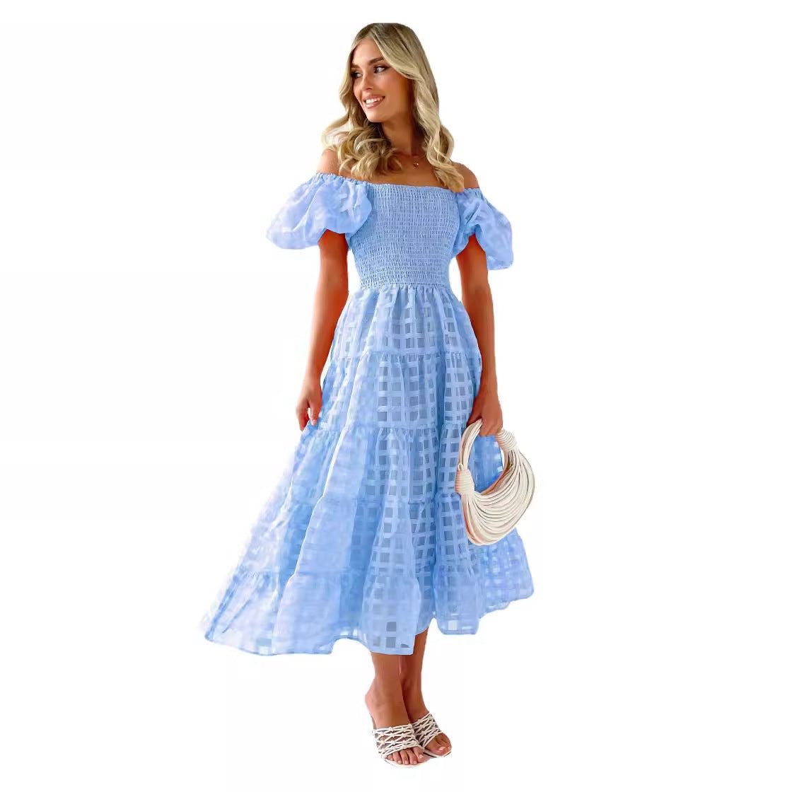 Puff Sleeve A-Line Wedding Guest Maxi Dress for Women - View 5