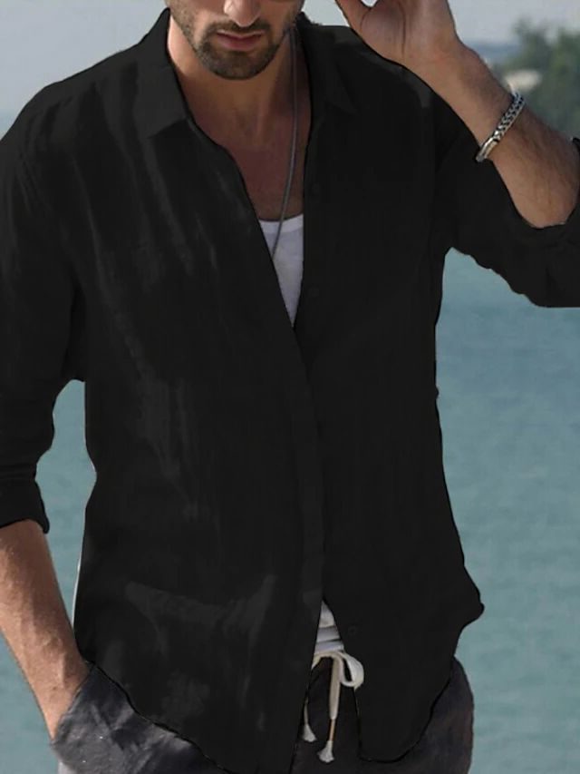 Linen Revere Collar Shirt for Men